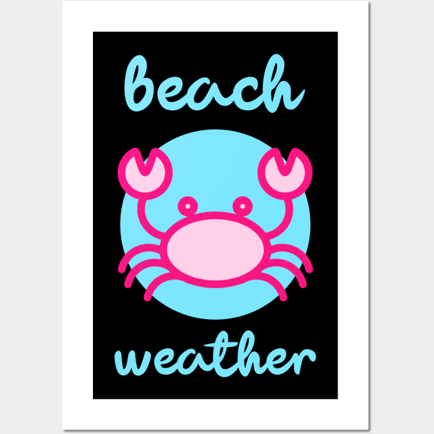 Beach Weather Pink Crab Summer Vacation Wall Art by BitterBaubles